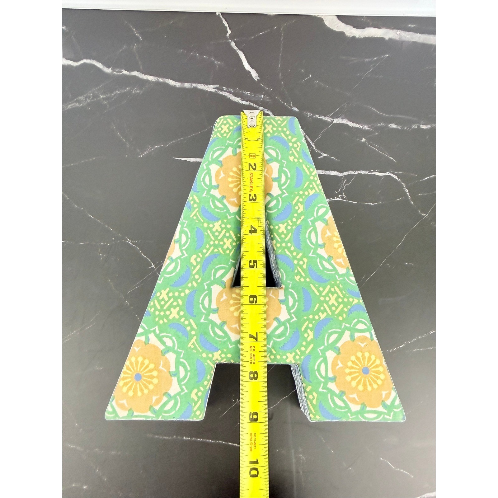 Anthropologie Green Floral 9″ Tall Fabric Letter “A”