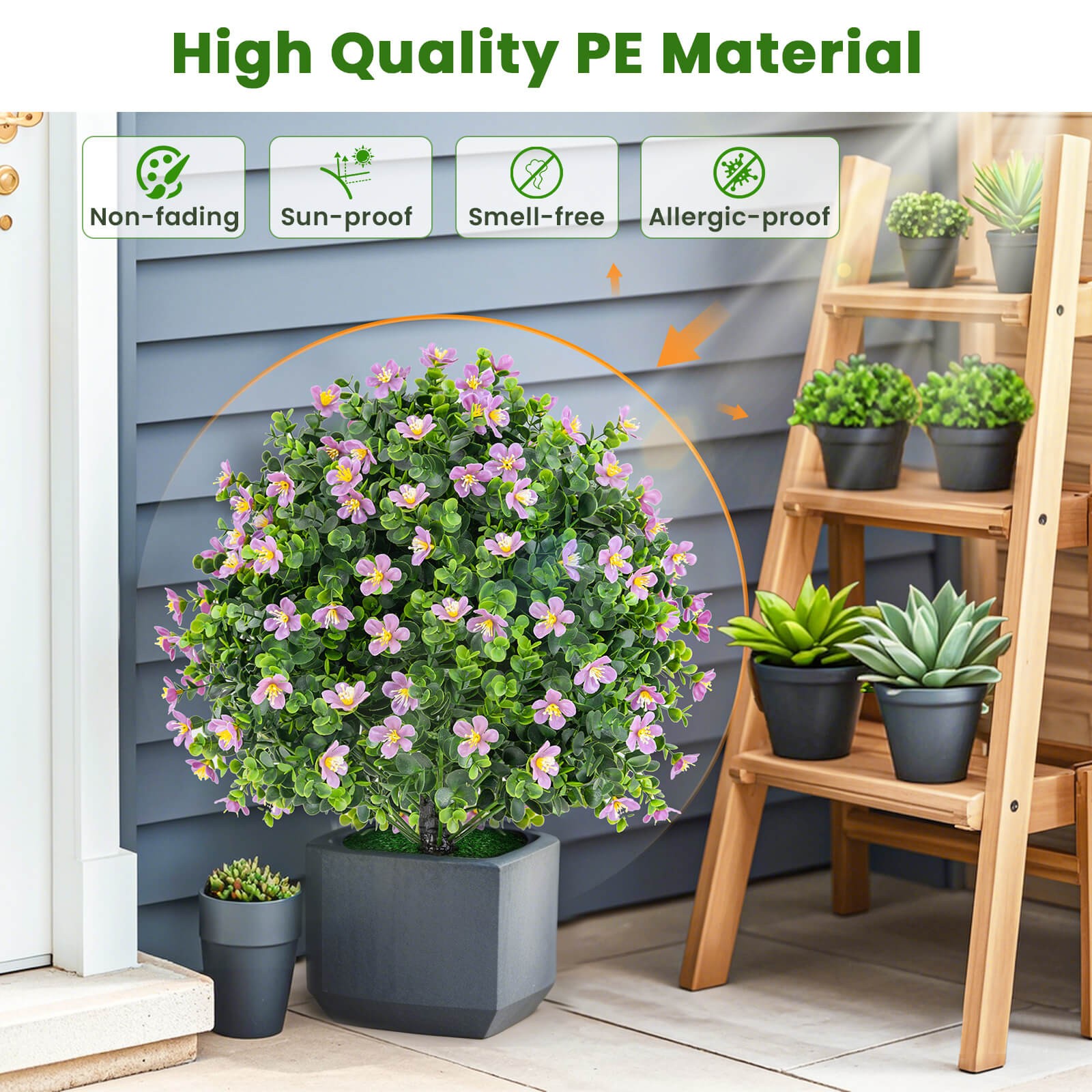 2 Pack Artificial Boxwood Topiary Ball Tree Faux Shrub Bushes w/ Flowers