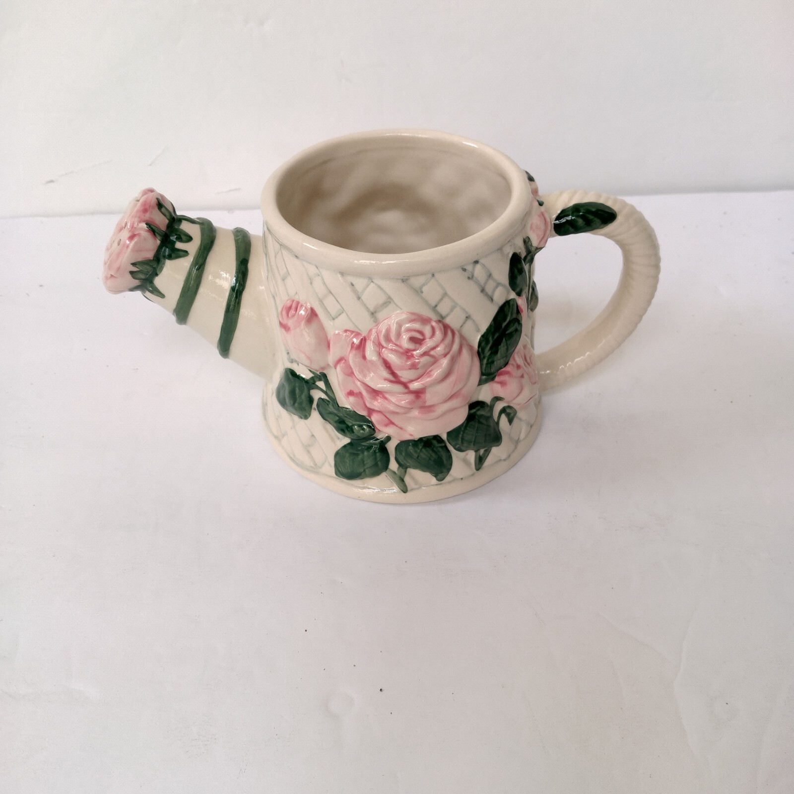 VTG 1996 H. BeaugArt Designs Ceramic Watering Can Planter Pink Roses Flowers Inc