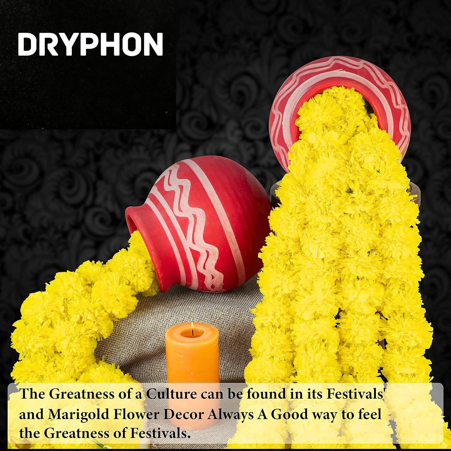 Dryphon Artificial Marigold Garland 5 Pc| Yellow Festival Decoration Pooja D�cor