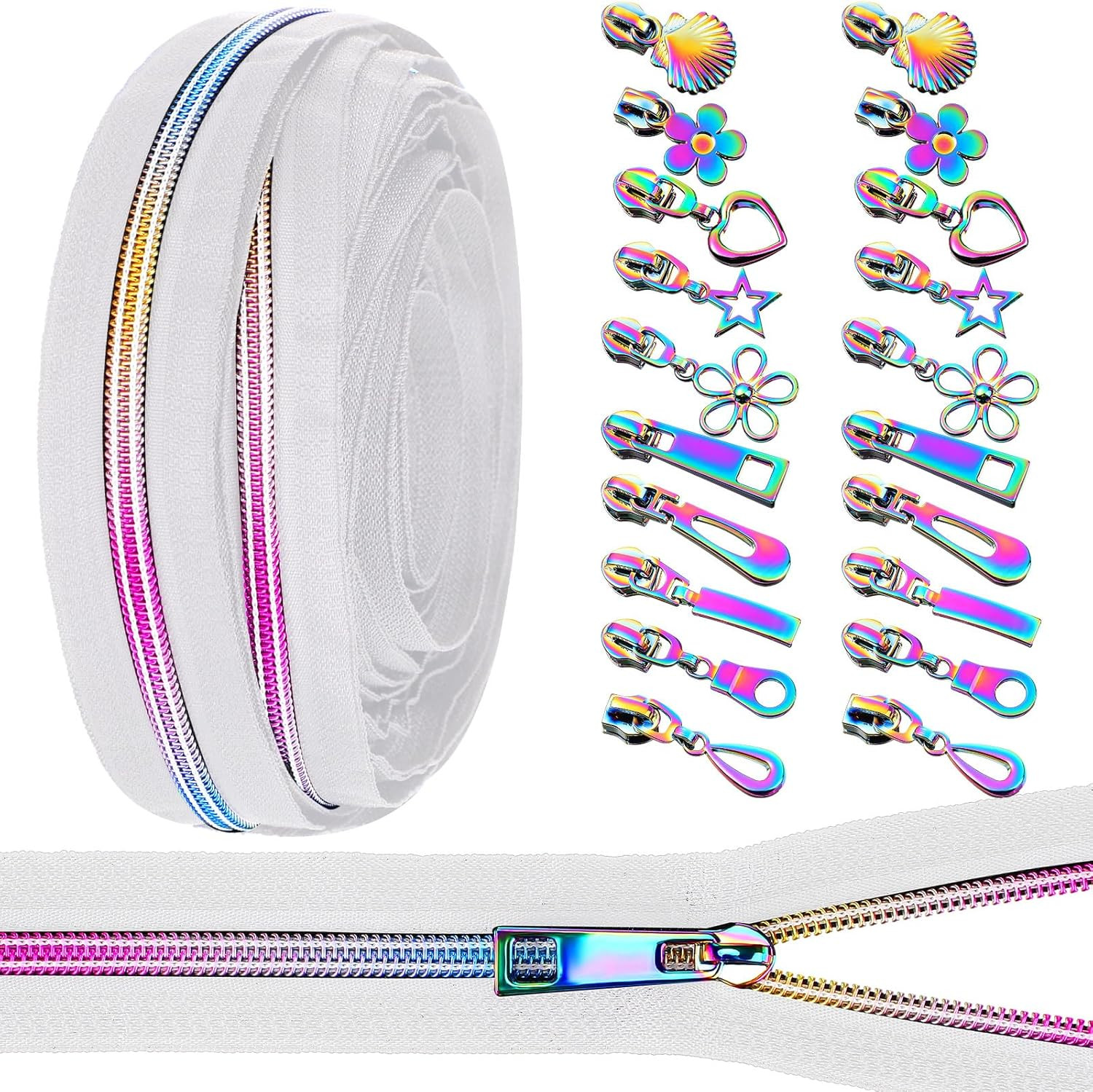 #5 Rainbow Zipper Tape by the Yard 10 Yards Rainbow Teeth Nylon Zipper with 20 P