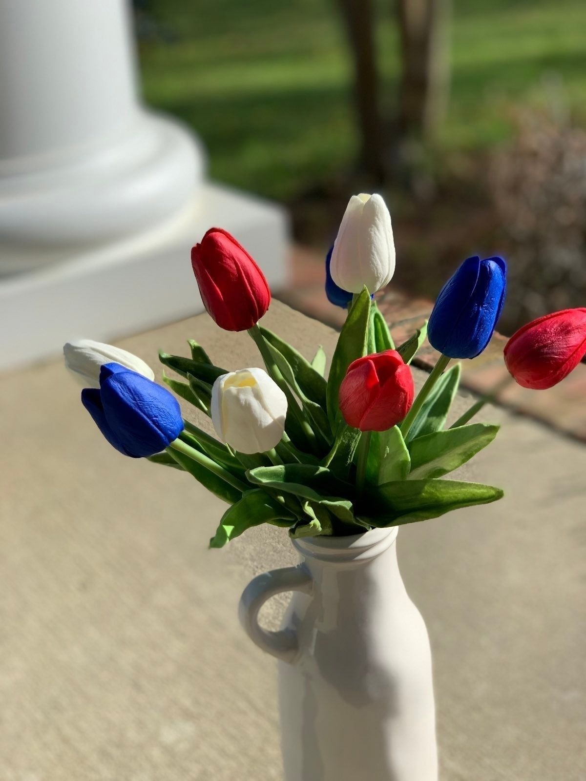 Patriotic Tulips Flowers Floral Faux Fake Red White Blue Lot American Farmhouse