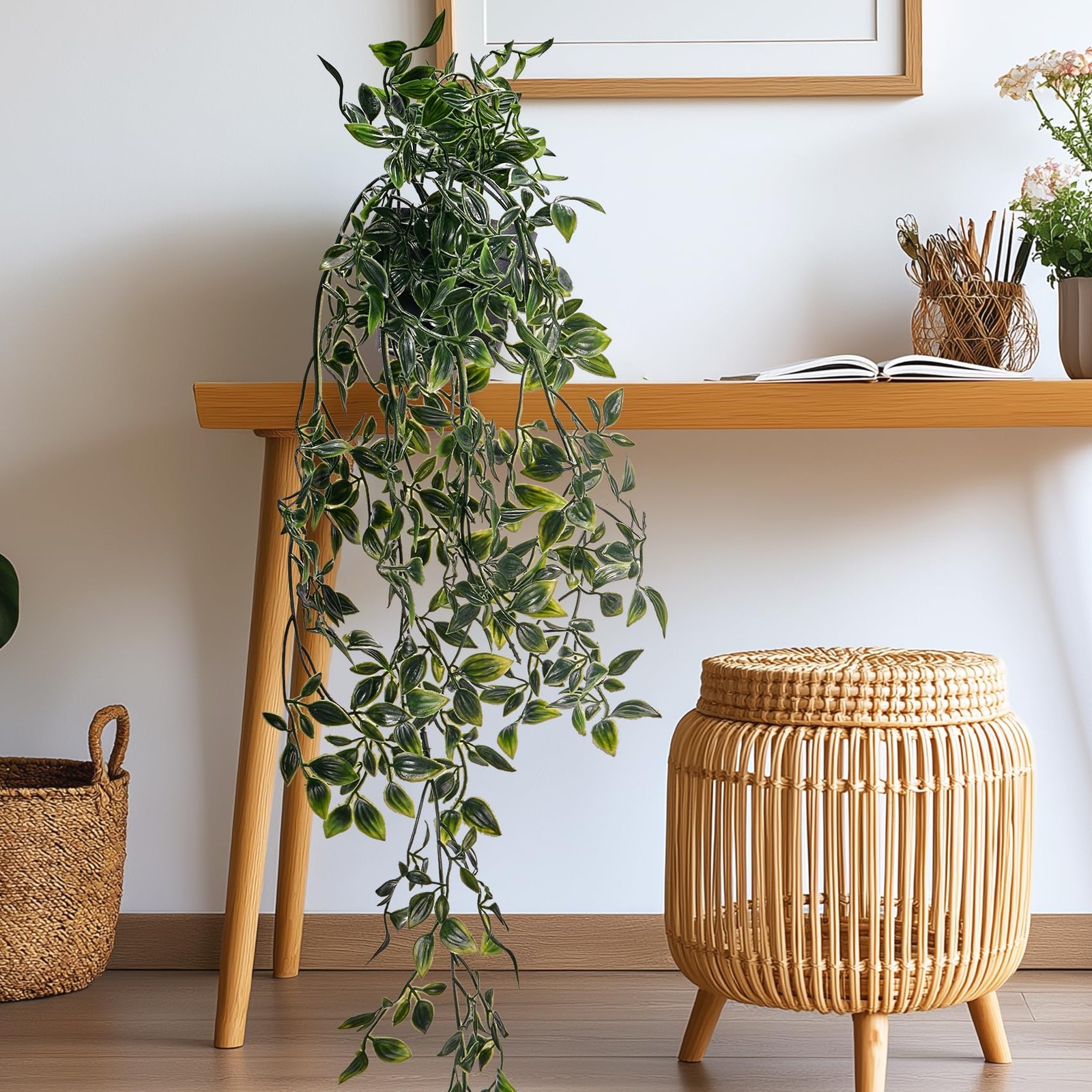 2Pcs Real-Touch Artificial Hanging Mandala Vine with Pot Faux Ivy Plant for I…