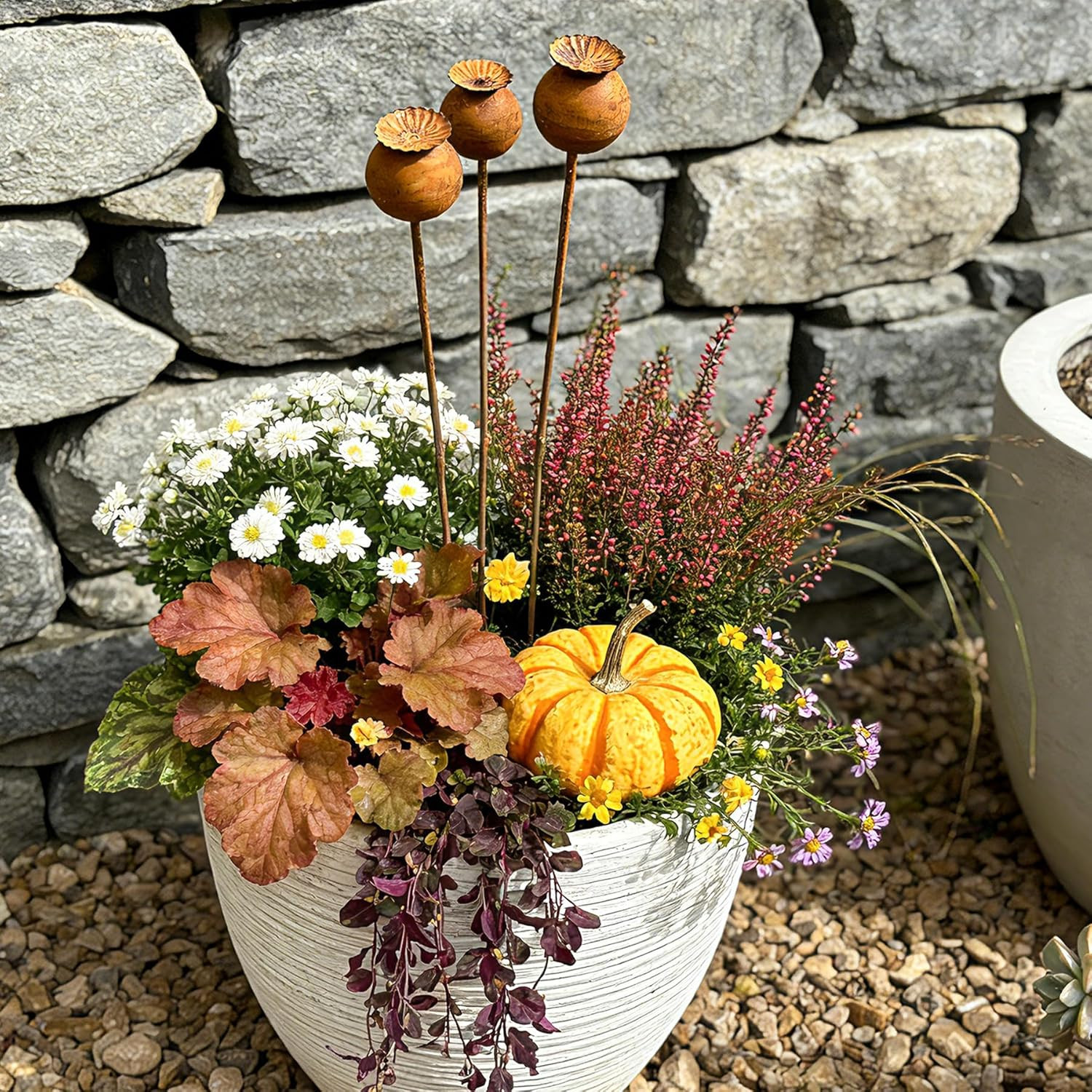 Metal Flowers for outside – 3PCS Decorative Garden Stakes, Flower Bed Decoration