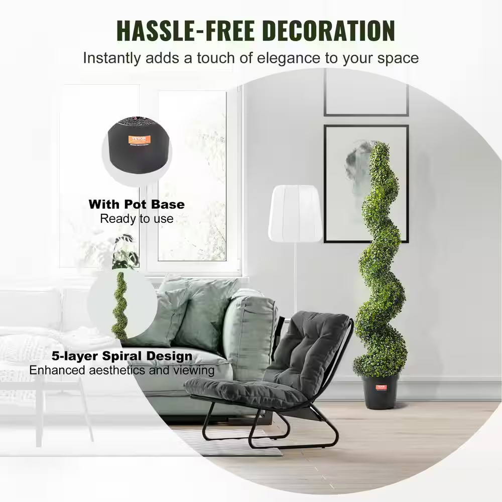 Artificial Boxwood Topiary Tree, 60 In. Tall (2-Pieces), Spiral Faux Topiary Tre