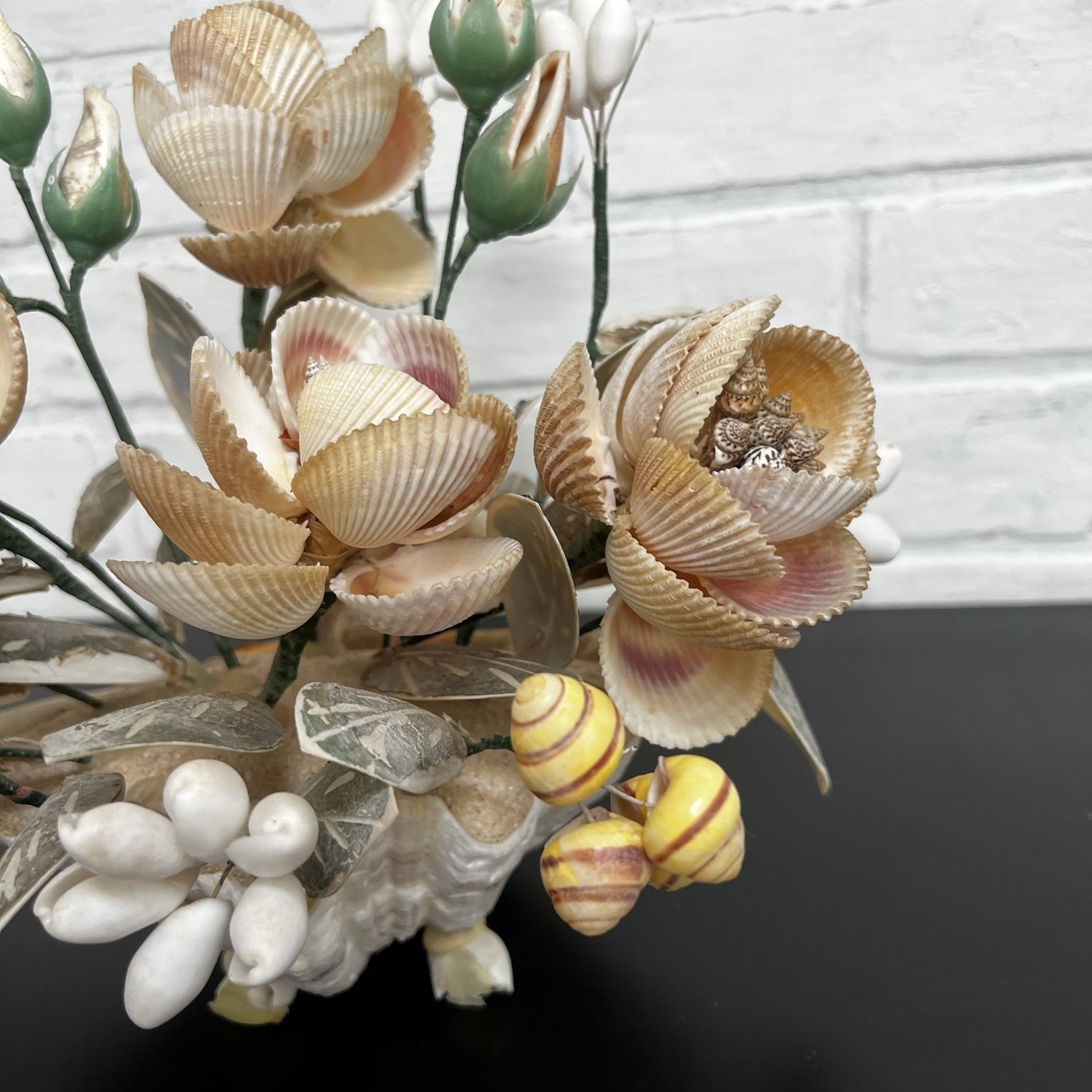 Vintage Shell Flower Arrangement Clam Shell Planter 12” Coastal Decor