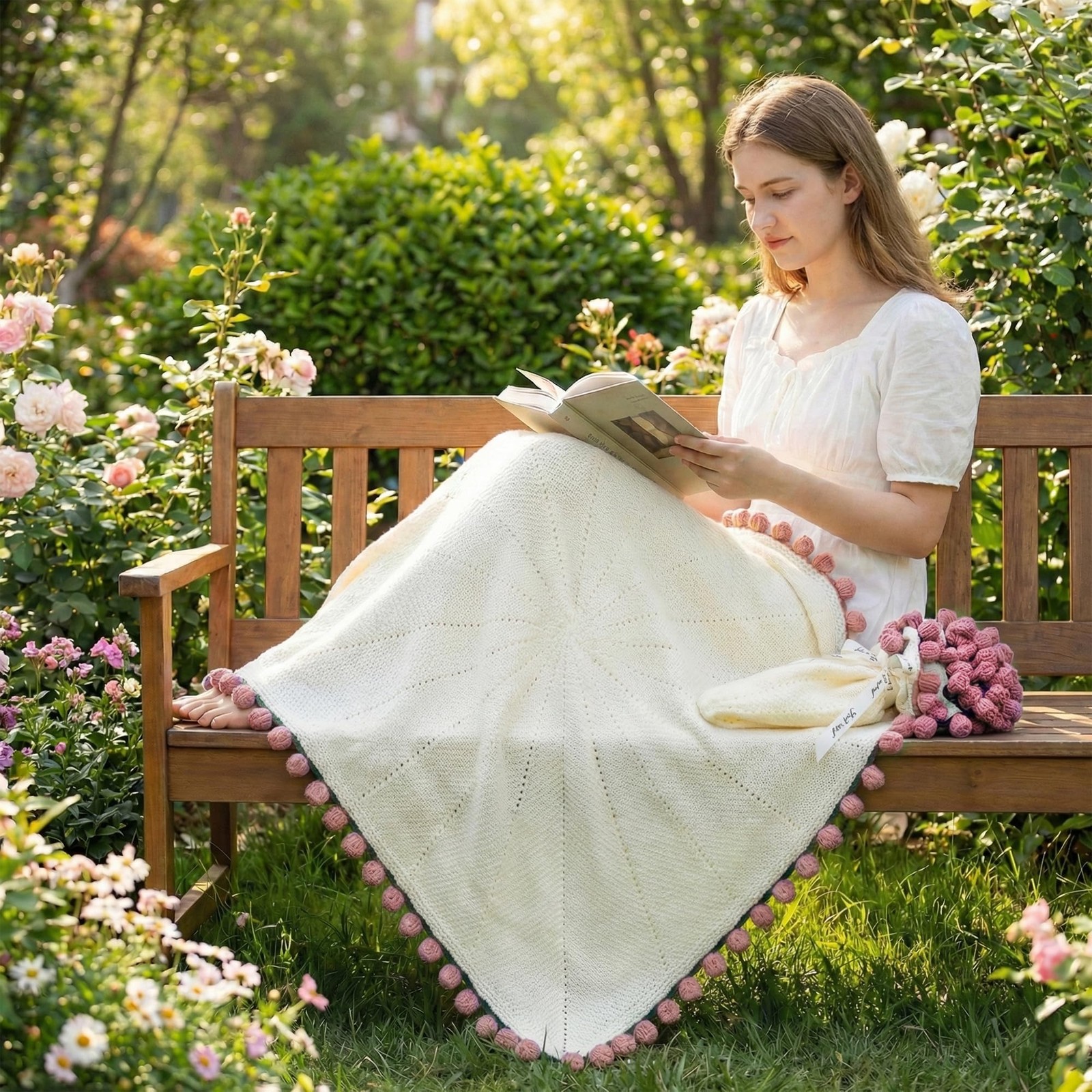 Valentines Day Gifts for Her, 59 Inch Crochet Rose Flower Bouquet Blanket,