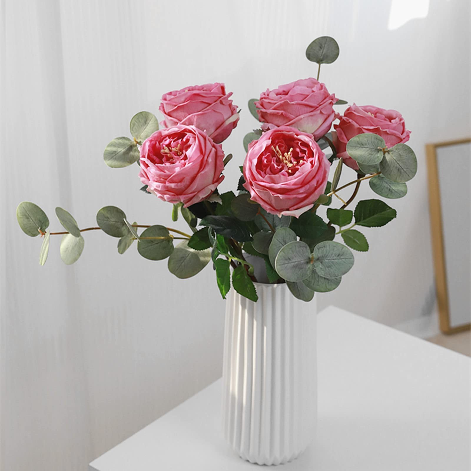 4 PCS Artificial Austin Roses Red Real Touch Silk Flower Arrangement Bouquet