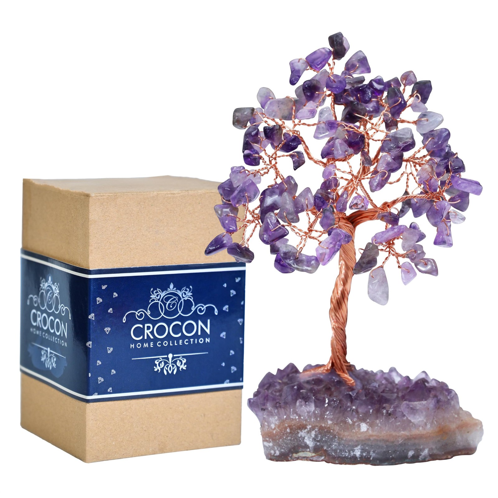 Amethyst Chakra Tree of Life – Natural Amethyst Cluster Base, Crystal Tree for P