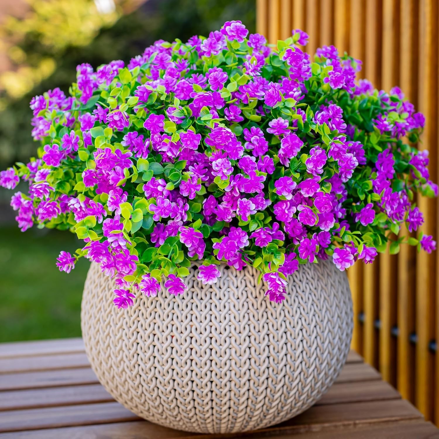 Outdoor Faux Plants – 12 Bundles of Mgenta Flowers for Porch & Patio Privacy