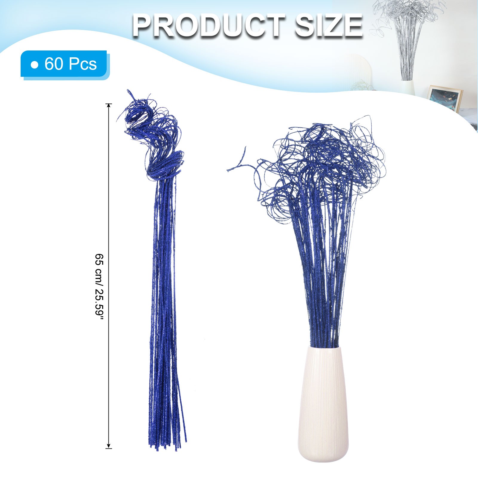 60 Pcs Glitter Dried Curly Willow Branches Natural Branches Twigs, Blue