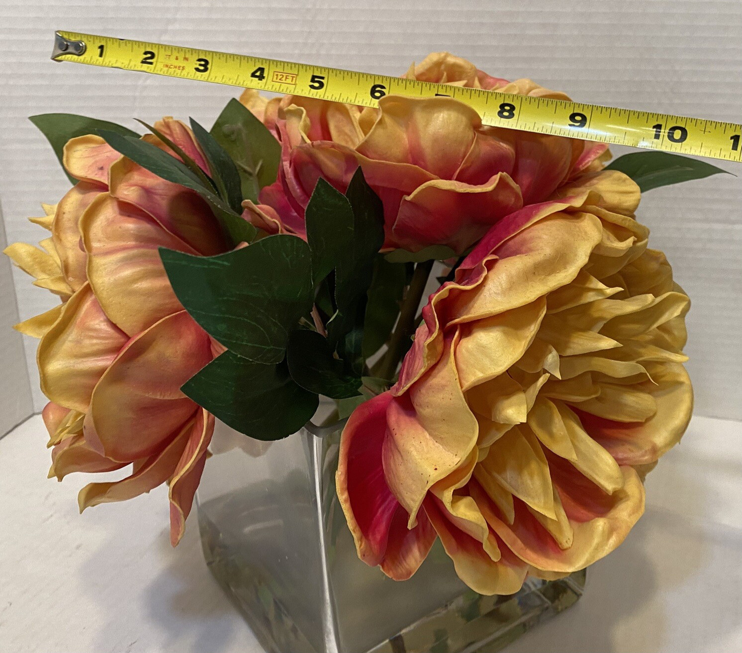 Artificial Flowers in Vase with Faux Acrylic Water Peonies Floral Peach Yellow
