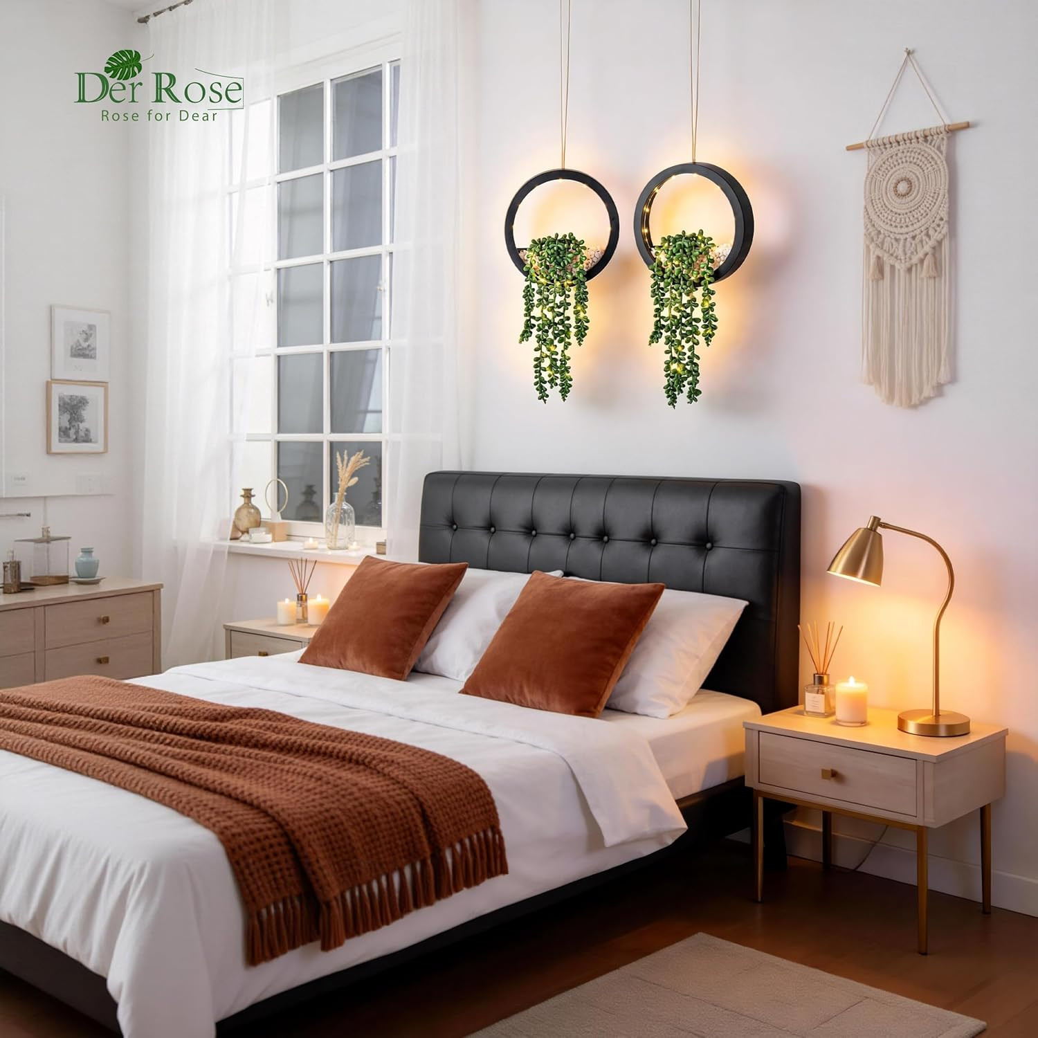 2 Pack Lighted Hanging Plants, Artificial String of Pearls Succulents with Warm