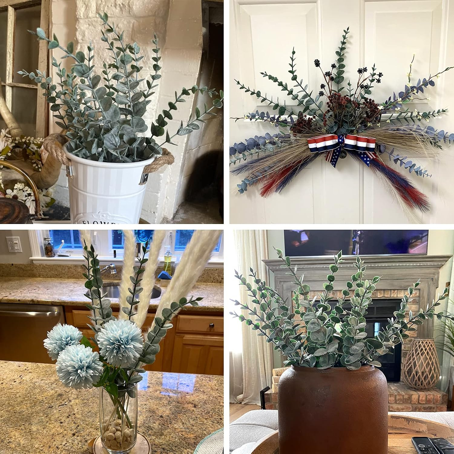 24Pcs Eucalyptus Stems Artificial Eucalyptus Leaves Fake Greenery Branches Fake