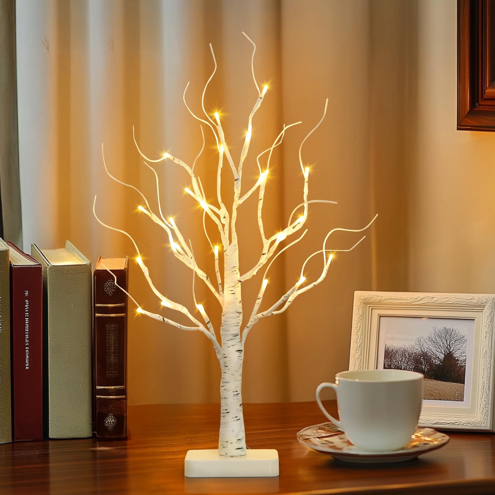 “Birch Tree LED Lights Battery Operated Mini Decor for Christmas Table