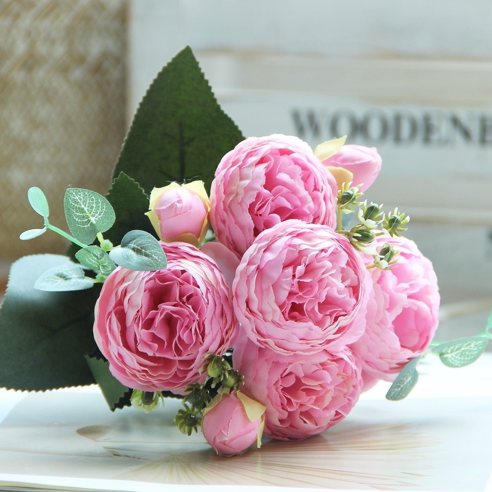 5 Head Peony Rose Bouquet Artificial Flowers for Weddings and Home Decor
