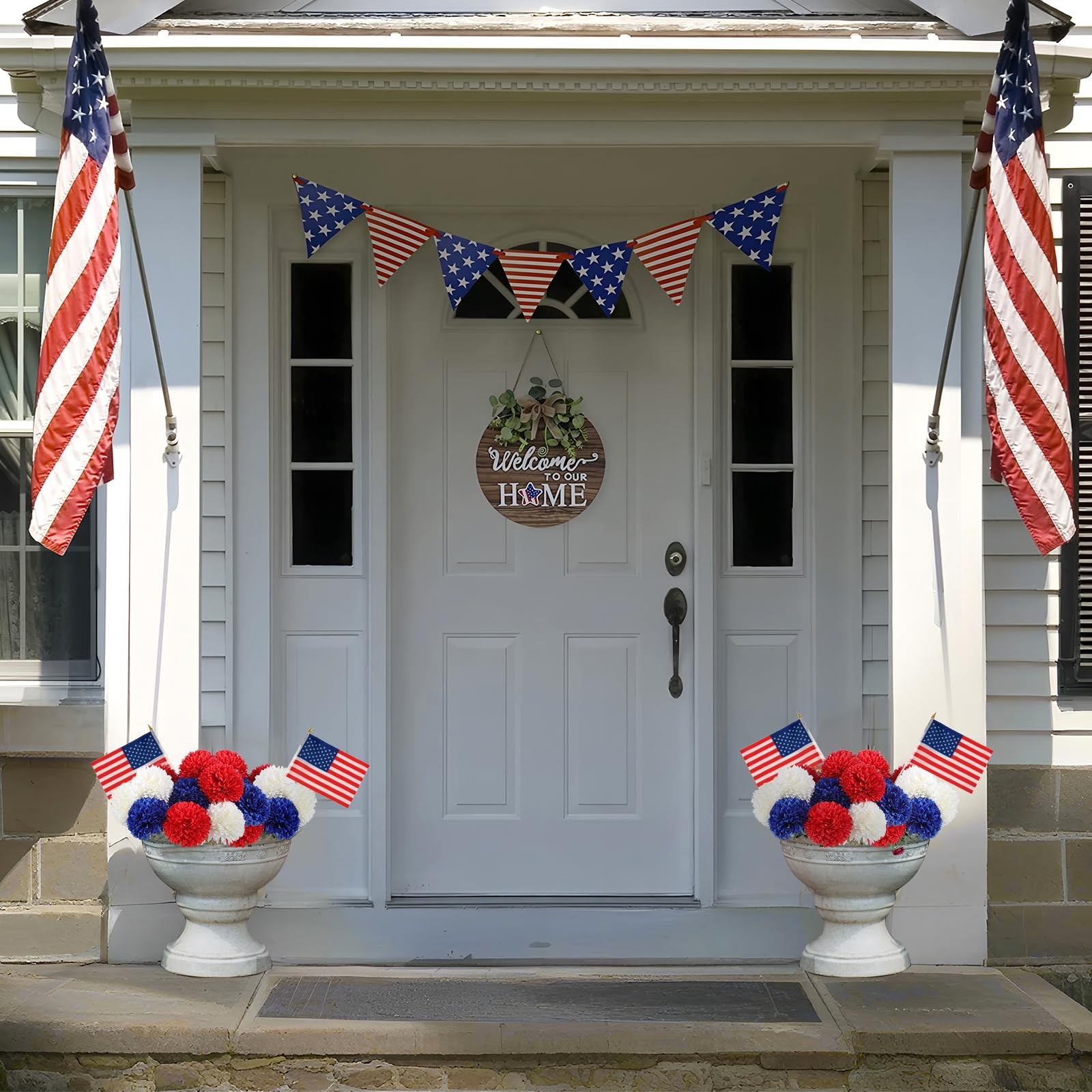 12 Pcs Artificial Chrysanthemums Flowers Patriotic Flowers 4th of July Fake M