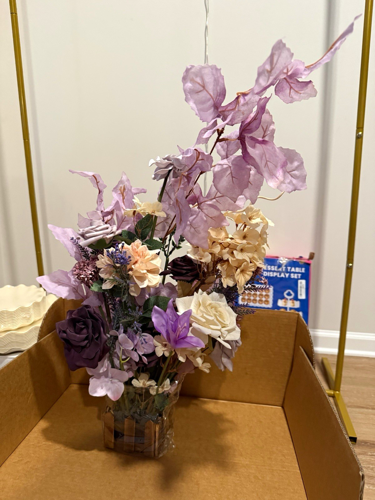 5 Artificial Rose Floral Arrangement & Centerpiece Table Decor Purple Lavender