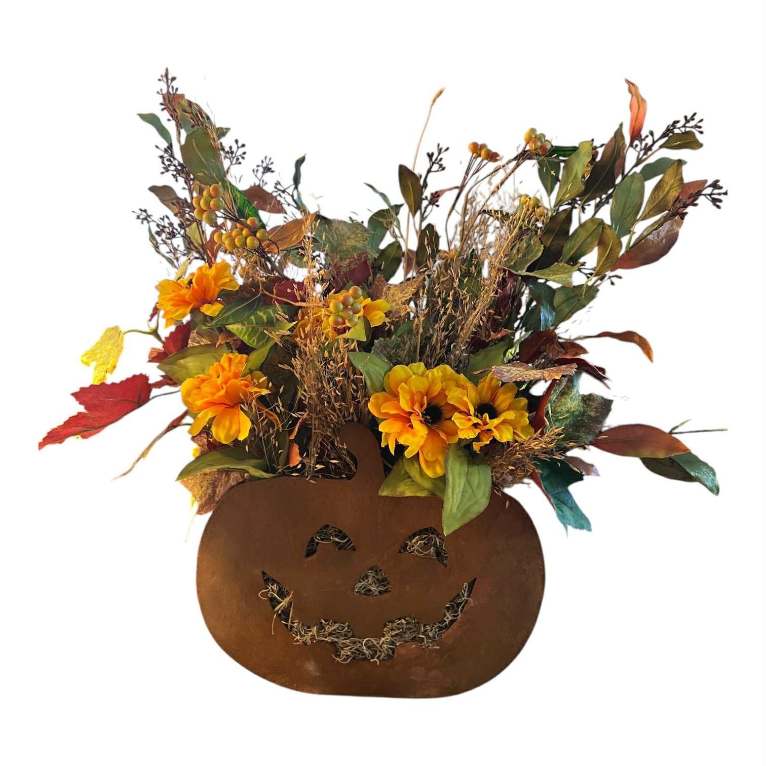Halloween Faux Flower Arrangement Metal Container By Accents & Occasions 20″
