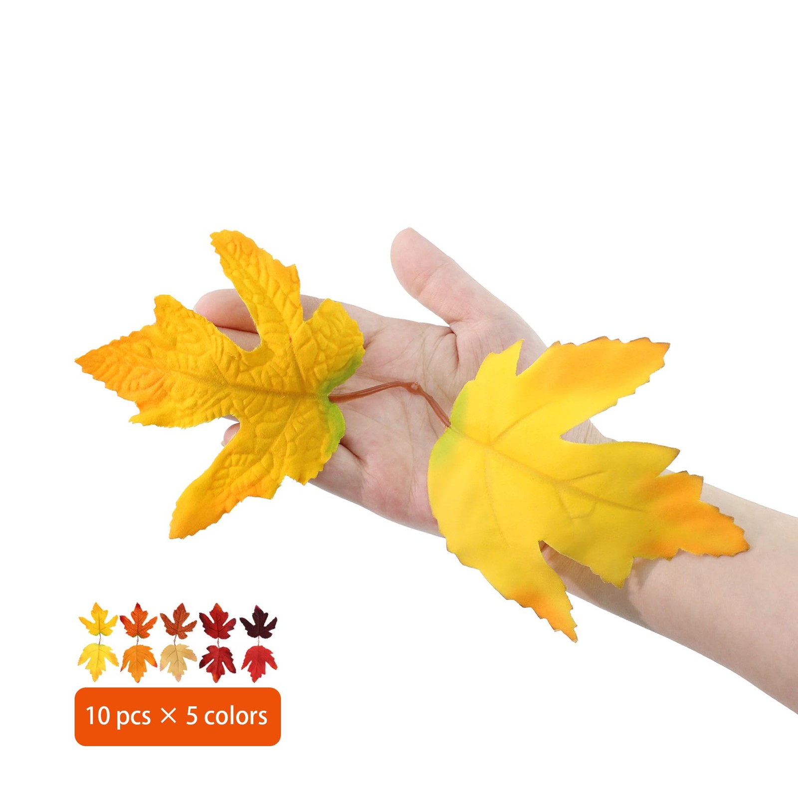50 PCS Artificial Flowers Fall Decor Fake Maple Leaves Bulk Autumn 5-Color
