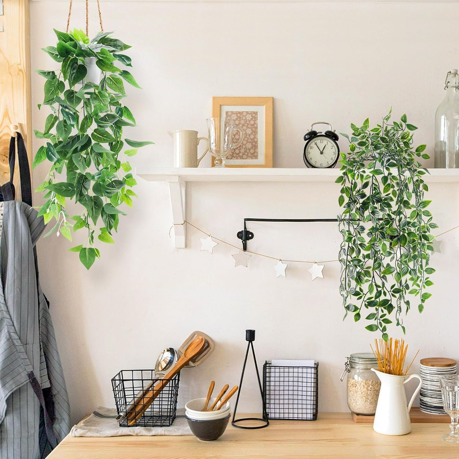 2Pcs Fake Plants Artificial Potted Faux Hanging Ivy Vines Plants Indoor for Home