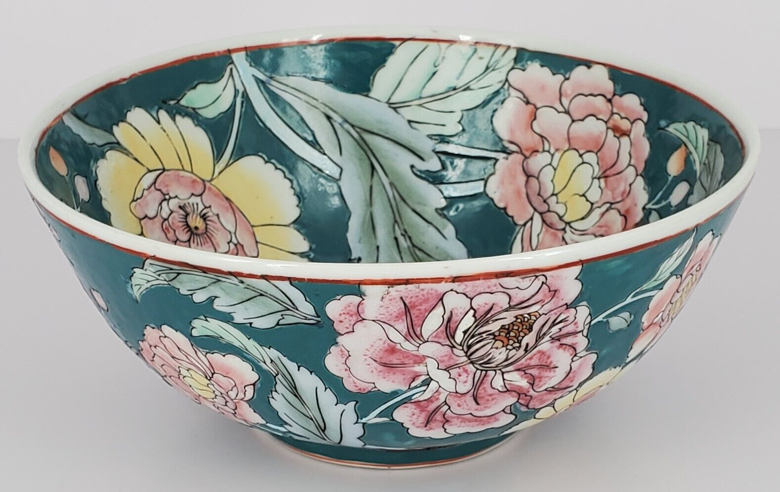 Decorative Teal & Pink Floral Peony 7.5″ Ceramic Bowl by JC Penney Traditions