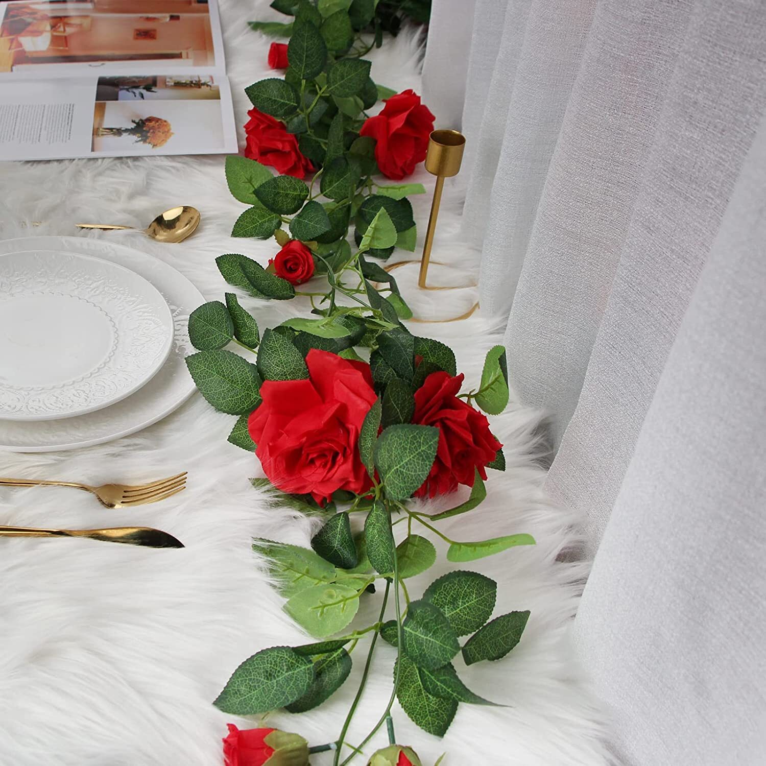 3PCS 7.5 Ft Artificial Fake Rose Vine Garland Hanging Plants Home Wedding Decor