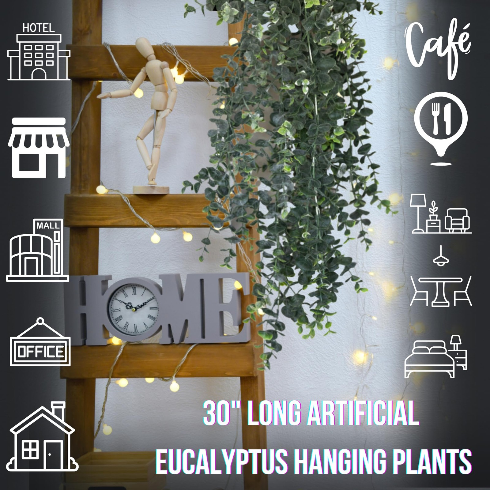 Artificial Hanging Plants – 30” Long Eucalyptus Greenery Bush, Fake Plant for…