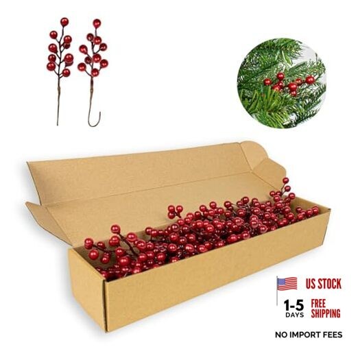 50 Pack Christmas Tree Decorations 6.5 Inch Artificial Berry Stems Red Berry