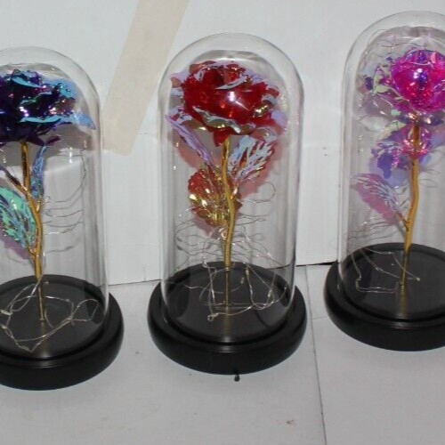 Red Eternal Rose w LED Lights in Glass Dome Mothers Valentines Anniversary Gift