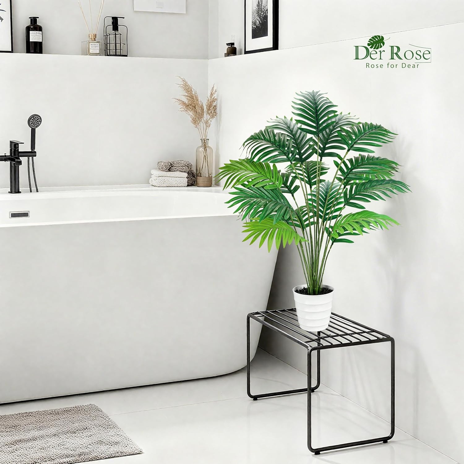 28″ Fake Palm Tree Tall Artificial Plants Areca Faux Trees Indoor in White Pot