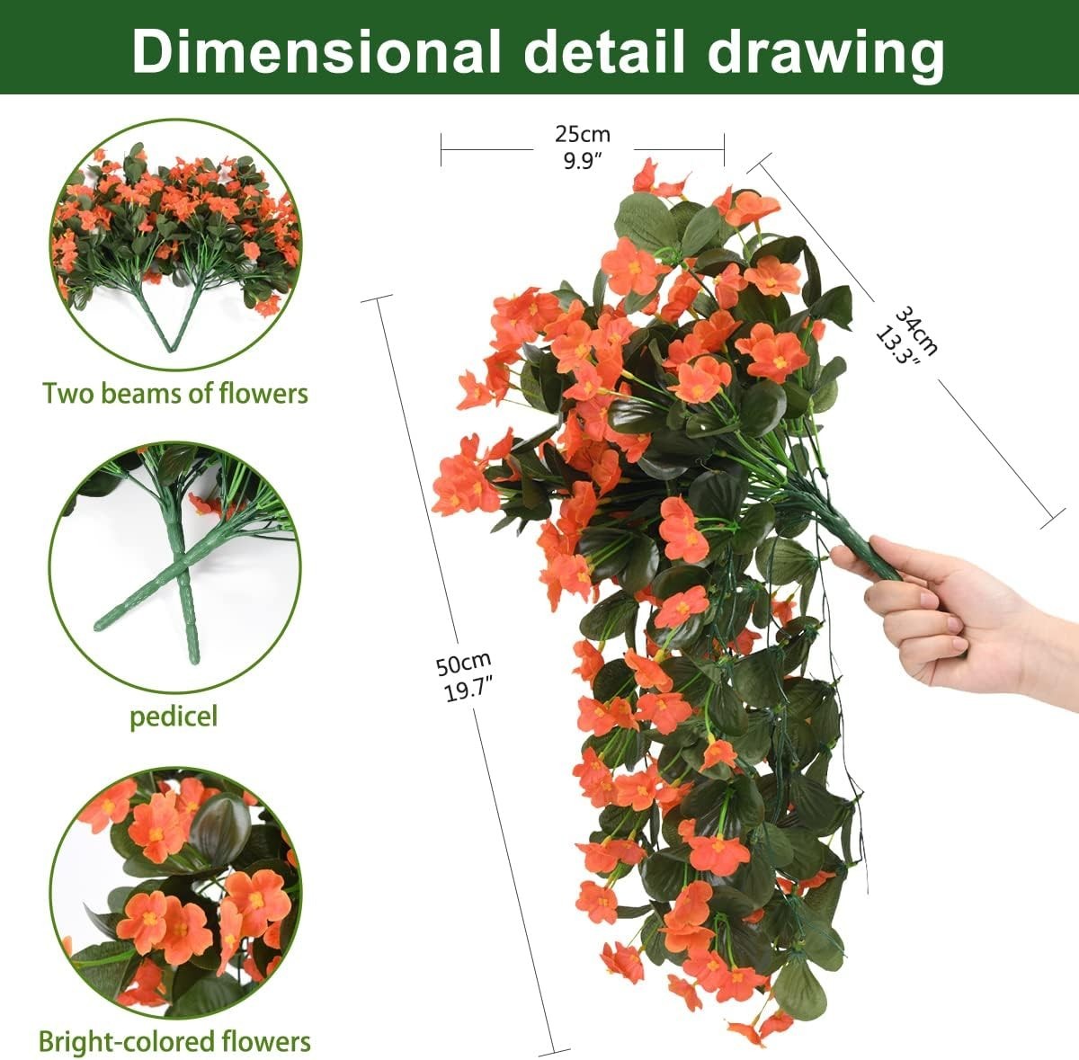 Realistic Trailing Vines – 2PCS UV Resistant Hanging Flowers for Home Decoration