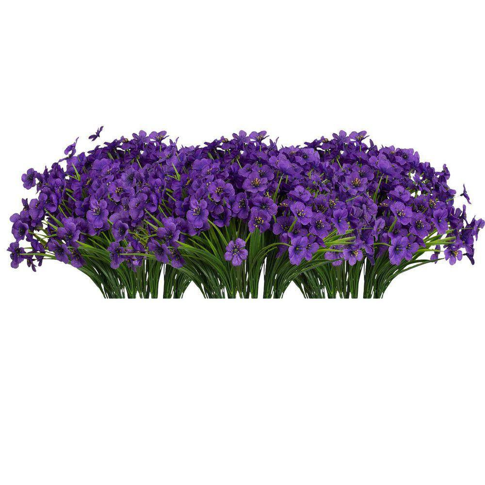 21 Bundles Purple Artificial Outdoor UV Resistant No Fade Flowers Faux Greenery