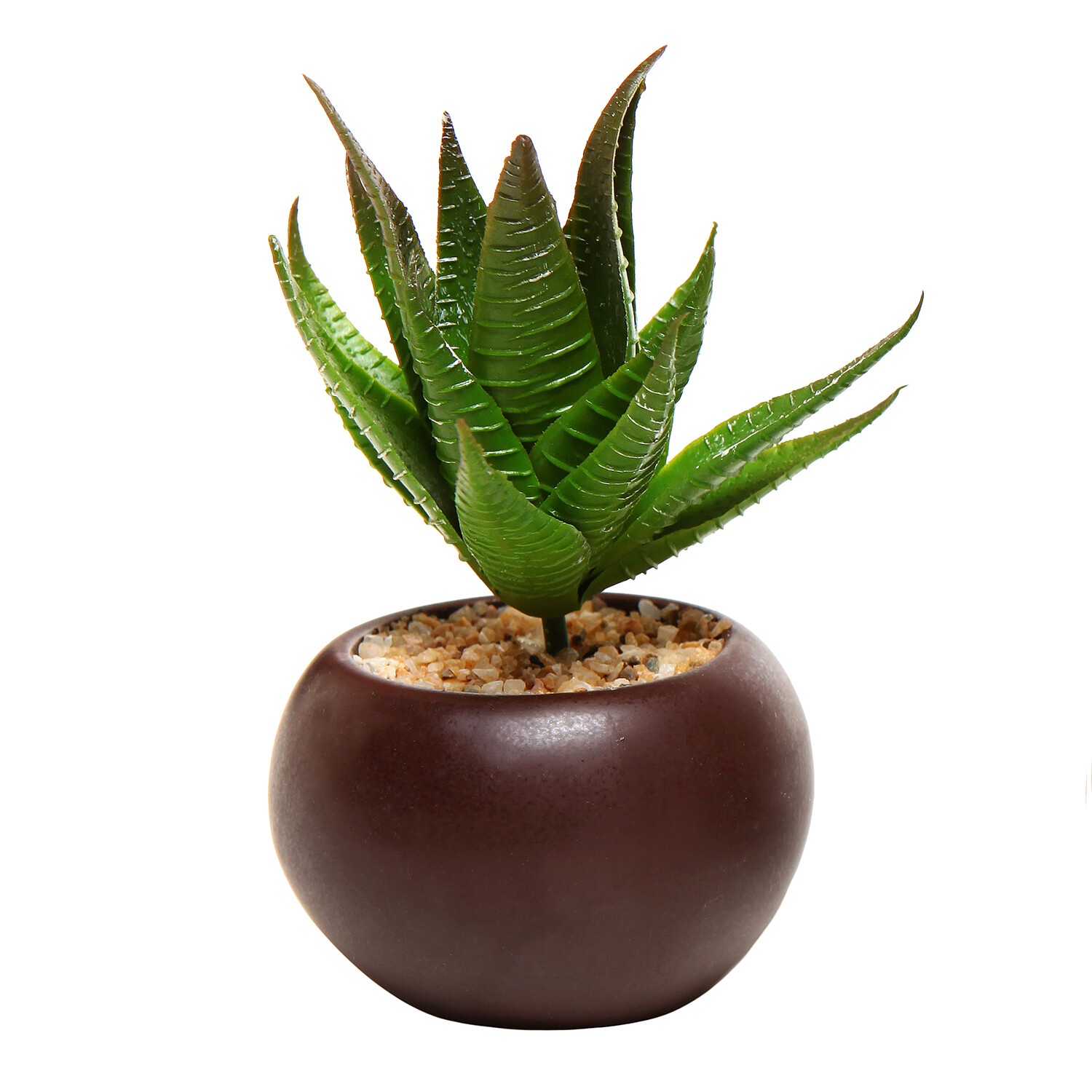 MyGift Set of 3 Potted Artificial Mini Succulent Plants in Brown Round Pots