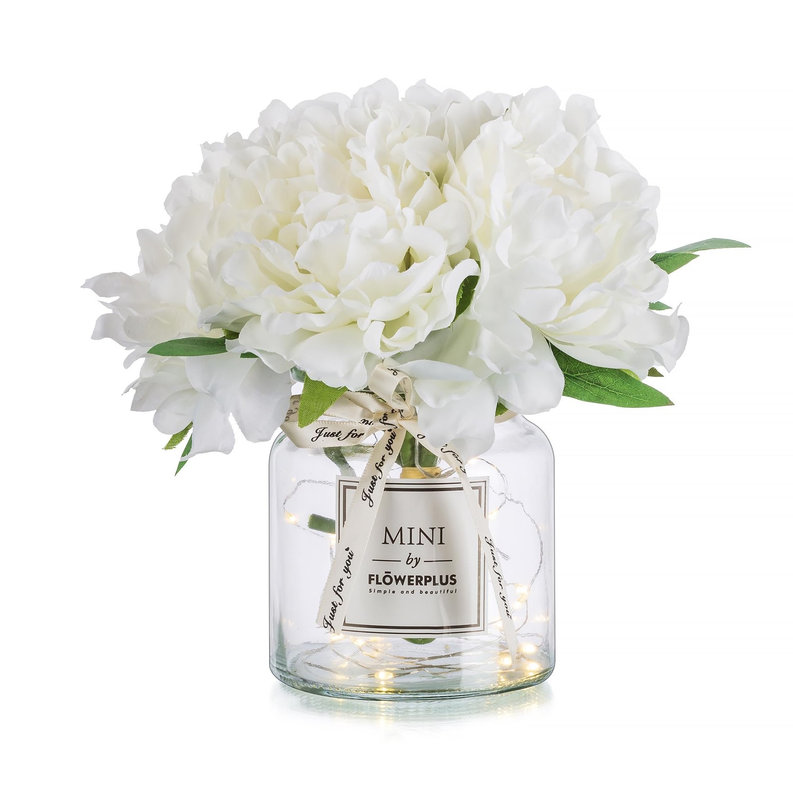 Fake Flowers in Vase for Table, 8.2 Inch, Lighted, White Hydrangea