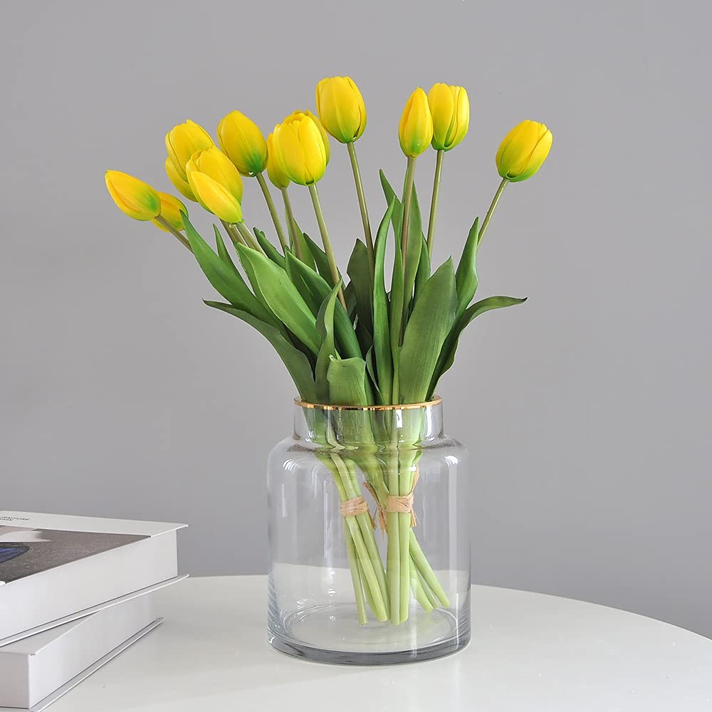Yellow 16 Inch Artificial Real Touch Tulip Flowers Fake Bouquet 10 PCS
