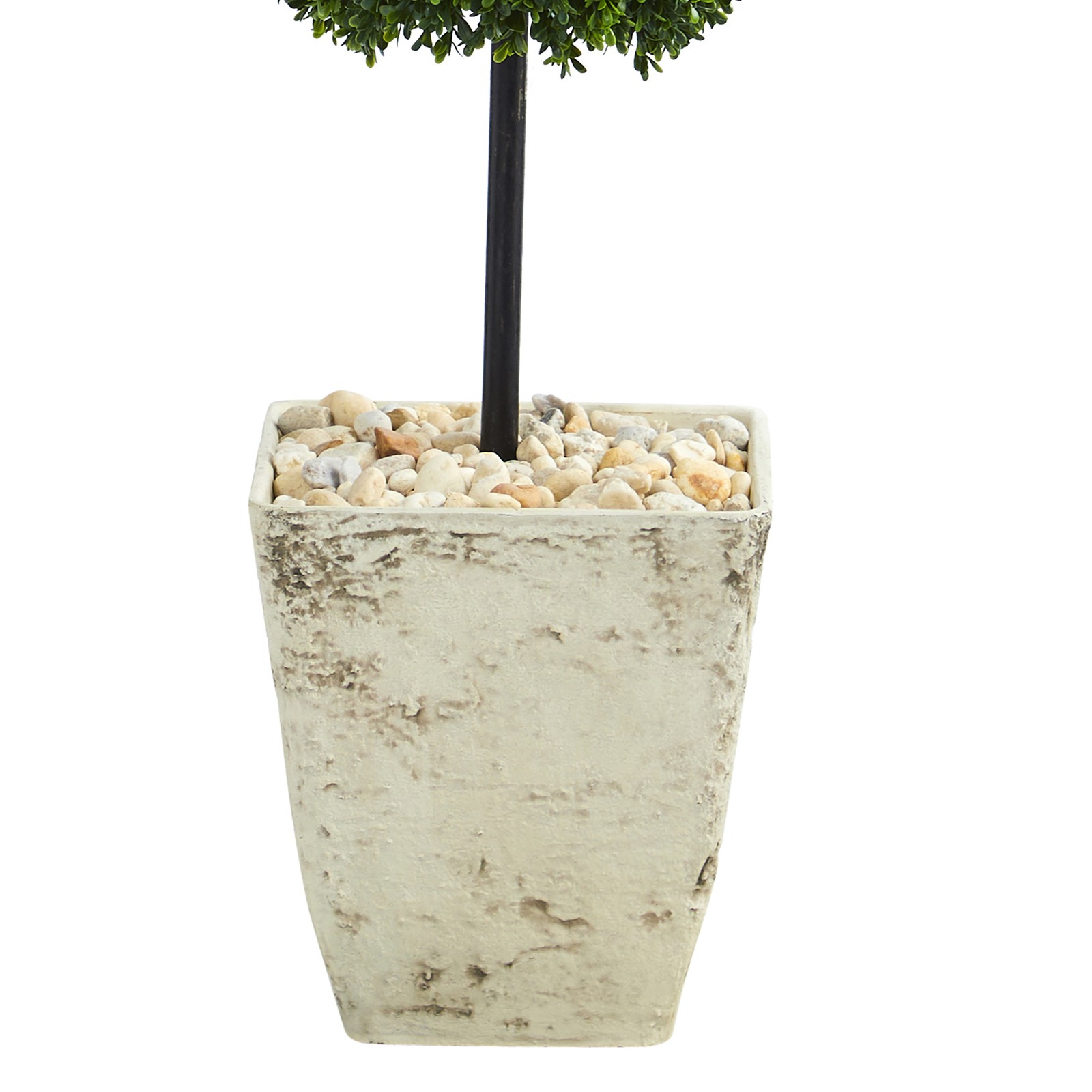 Nearly Natural 4ft Boxwood Double Ball Topiary Tree in Country White Planter