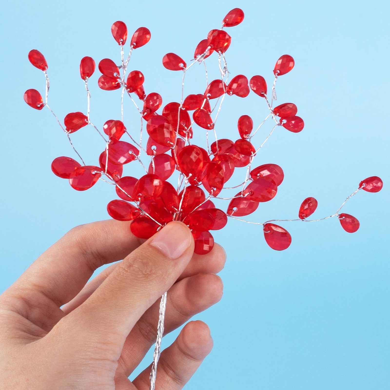 25 PCS Red Acrylic Crystal Flower Branches Artificial Bead Drop Bouquets