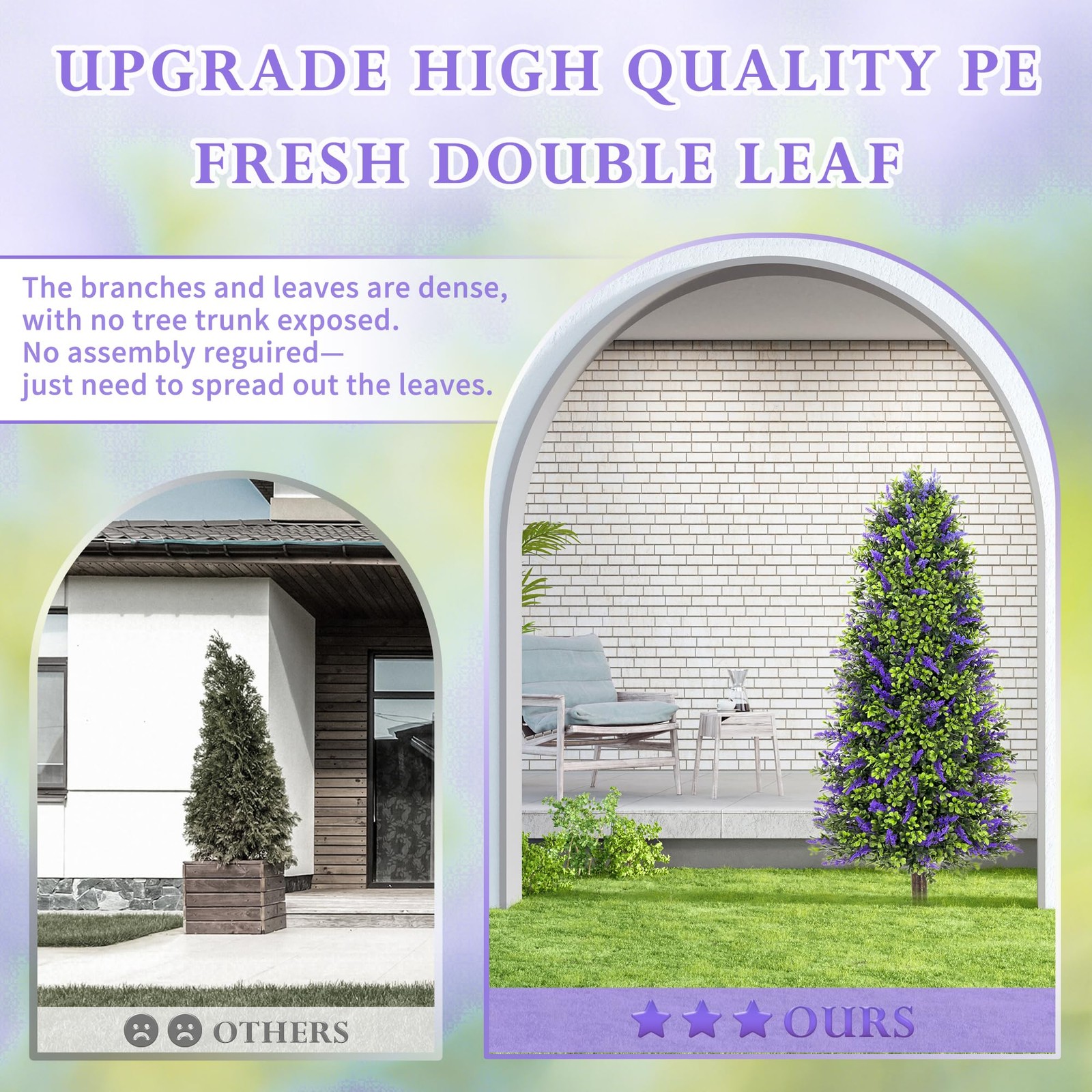 43″ Artificial Boxwood Lavender Topiary Tree with Ground Spike, Set of 2 Arti…