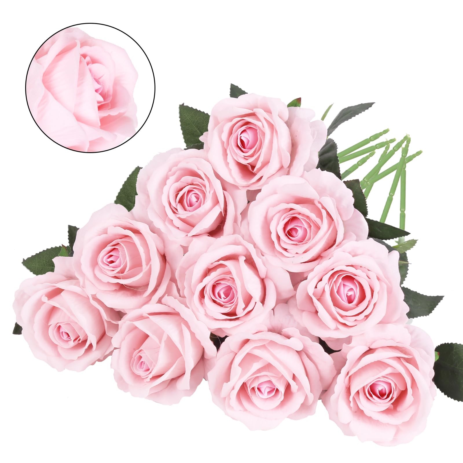 Velvet Roses Artificial Flowers,10PCS Light Pink Flowers 19.7″ Long Stem Fake…