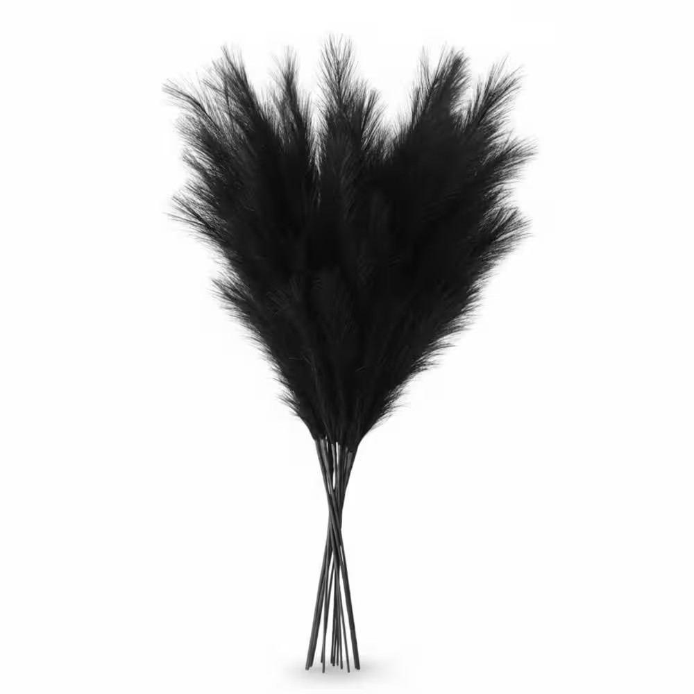 14 In. Black Artificial Plant Pampas Grass 9 Pieces Fluffy Silk Boho Home Weddin