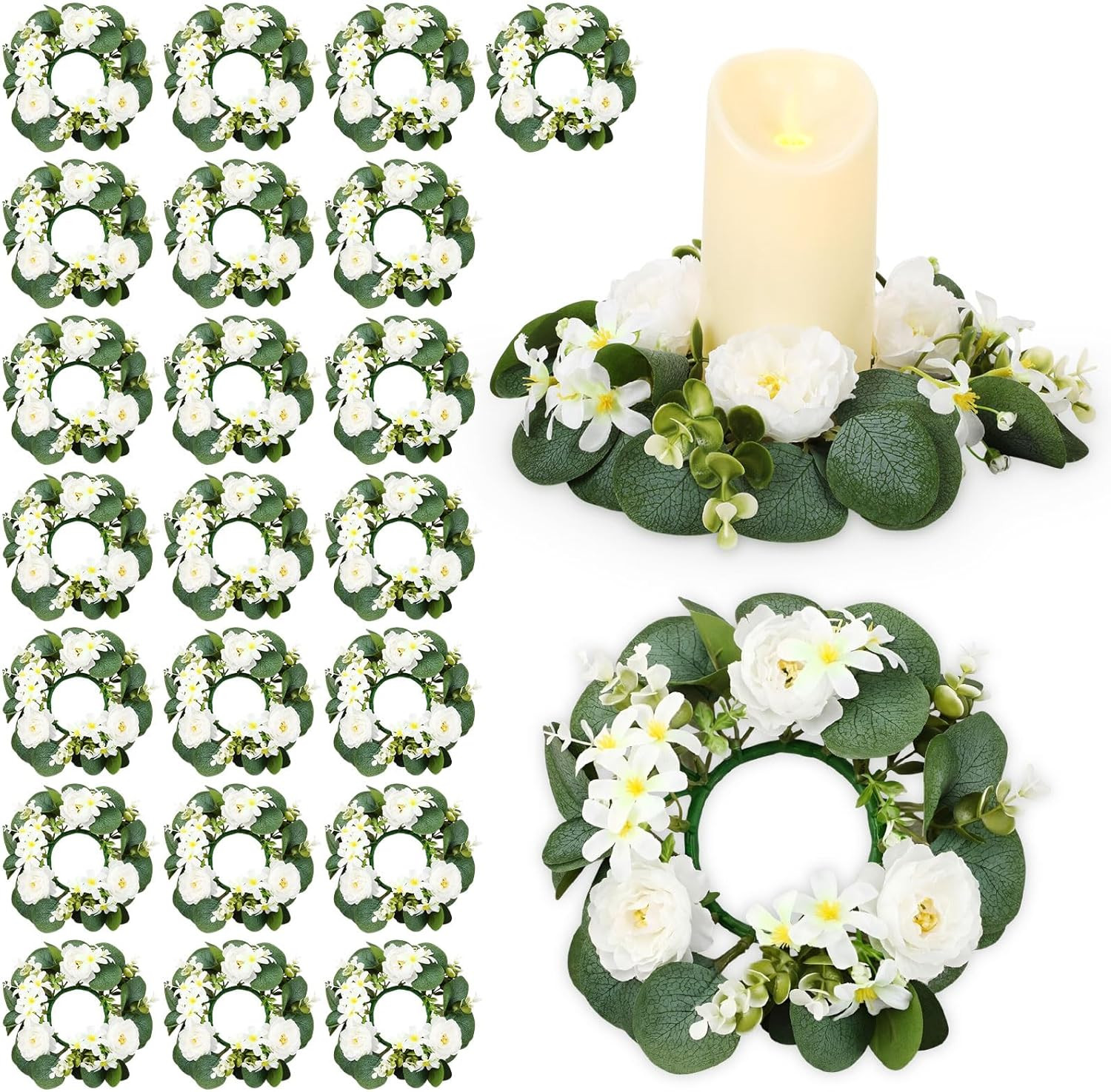 24 Pcs Eucalyptus Candle Rings – Elegant Greenery for Weddings & Decor
