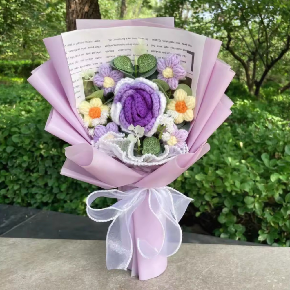 💖Crochet Flower Bouquet Rose Handmade Knitted Eternal Artificial Anniversary💖