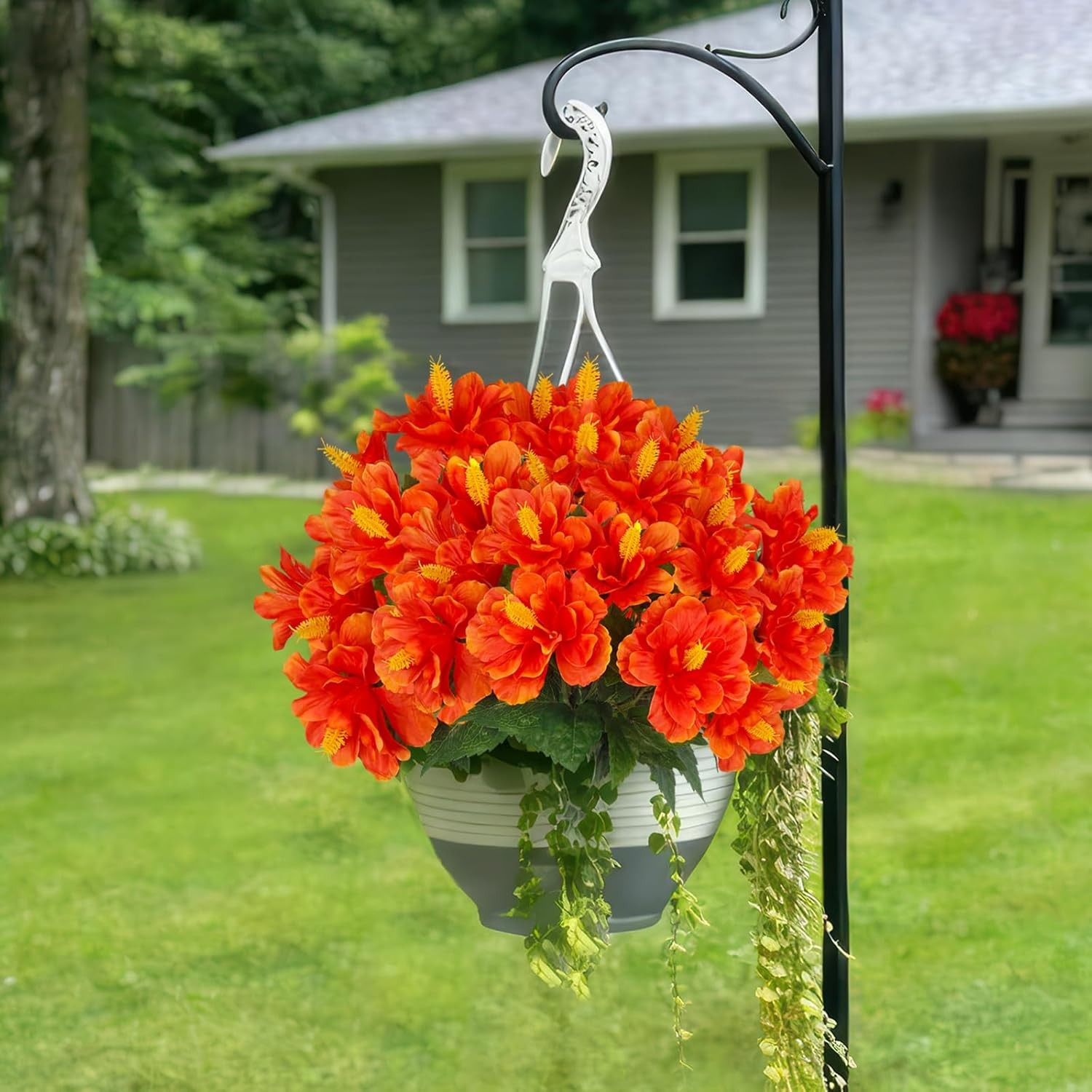 2 Pcs Artificial Outdoor Flowers Realistic Silk Fake Hibiscus Tropical Flowers