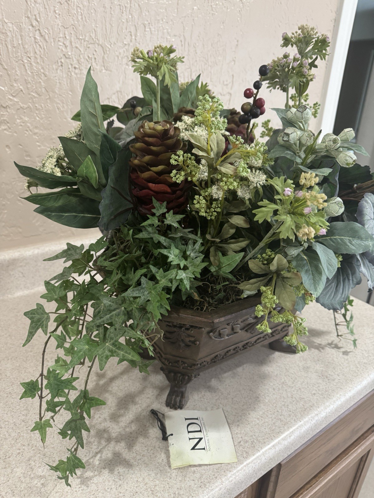 NDI Natural Decorations Inc Luxury Faux Floral Arrangement 976-316 Signed Tag