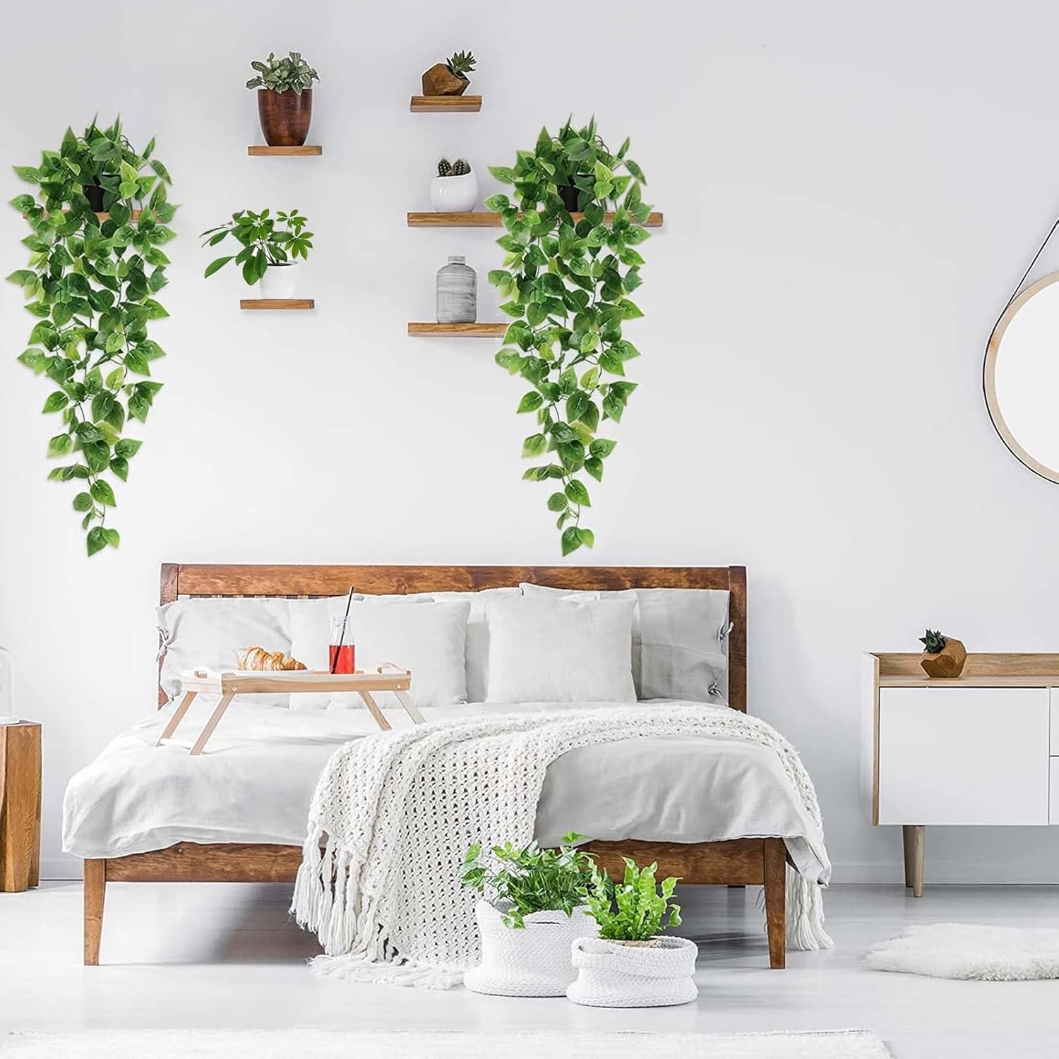 BLEUM CADE Fake Hanging Plants, 2pcs Artificial Hanging Plant, Faux Pothos Vines