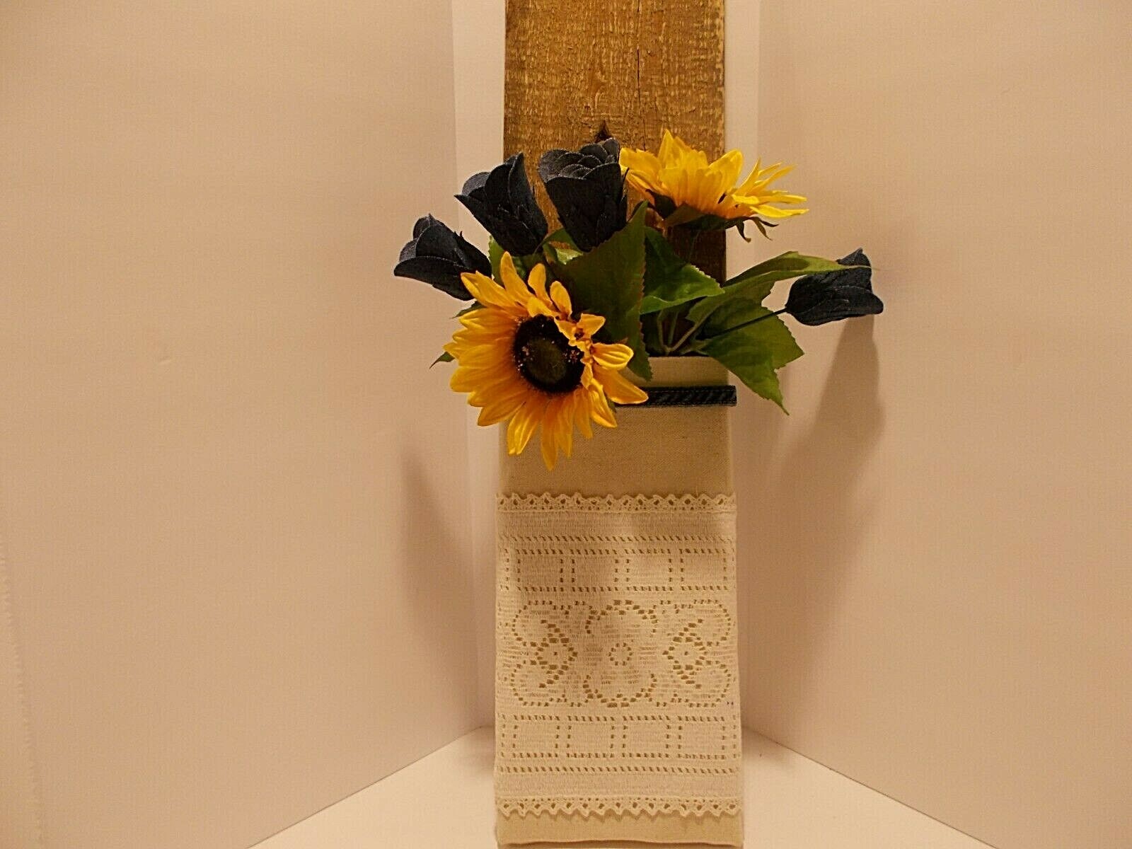 Handmade Denim Roses and Sunflower Recycled Denim Board Wall Art Farmhouse Décor