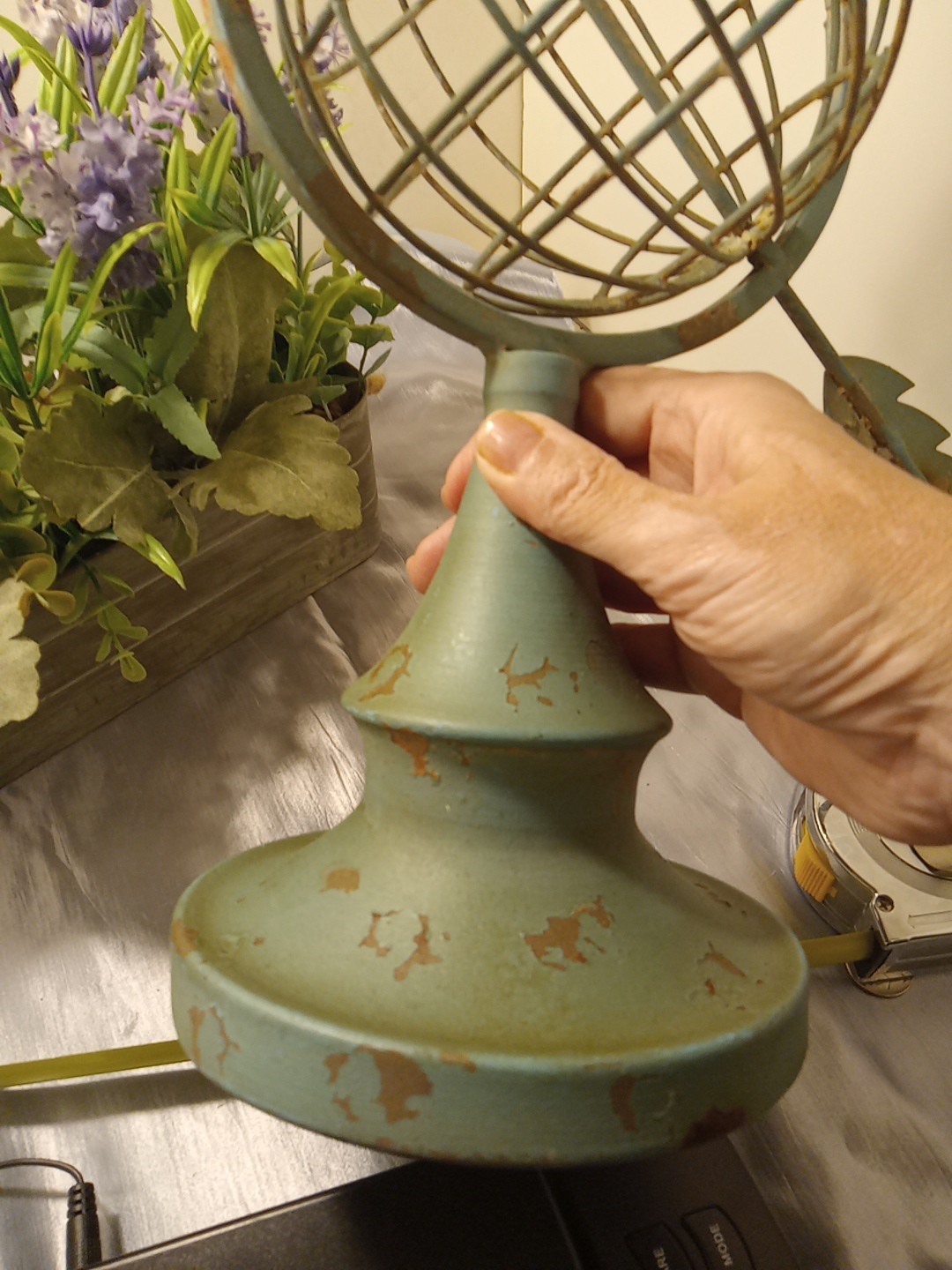 Metal Rustic Turquoise Tabletop Globe And Lavender 11in Planter Decor