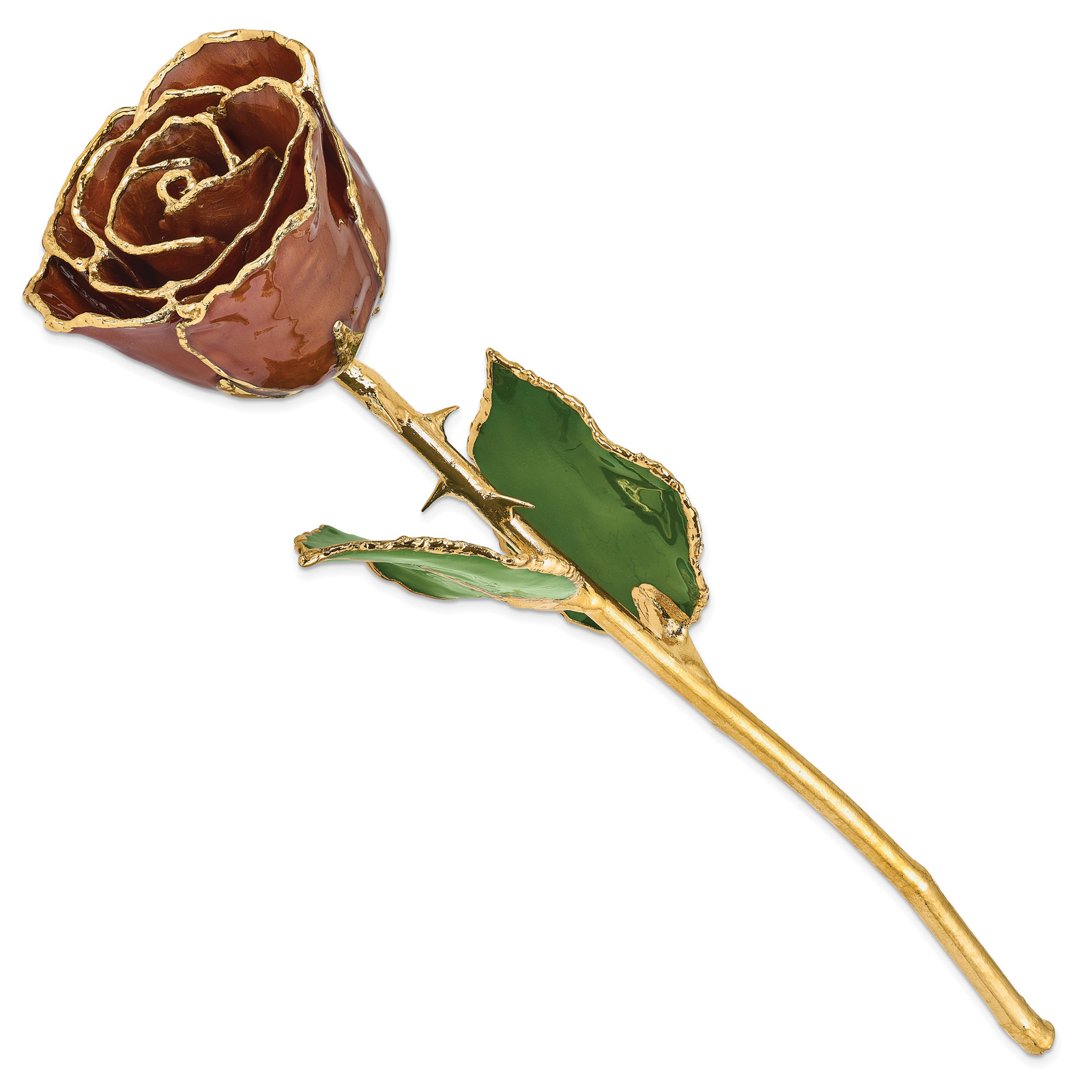 Lacquer Dipped Gold Trimmed Cinnamon Pearl Real Rose GM3738