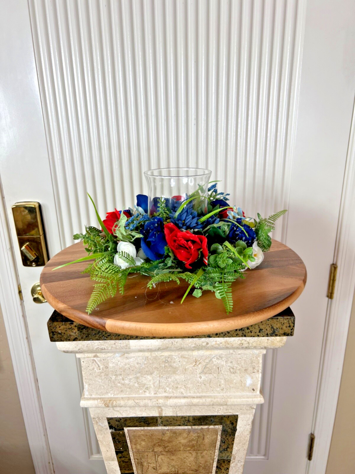Hand-made New Patriotic Candle Wreath, Red, White, Blue Candle tabletop Decor
